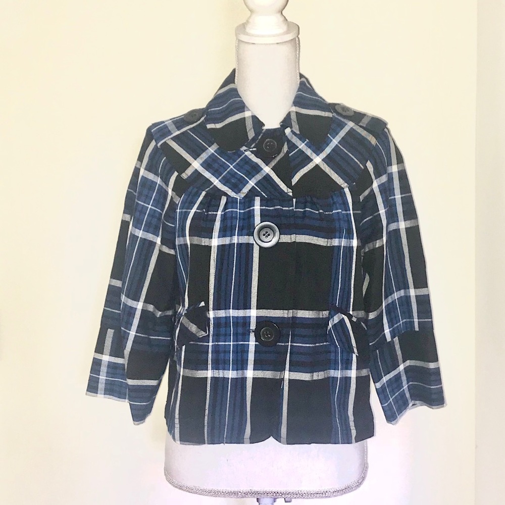 ALC Plaid Navy Black White Jacket Size Medium